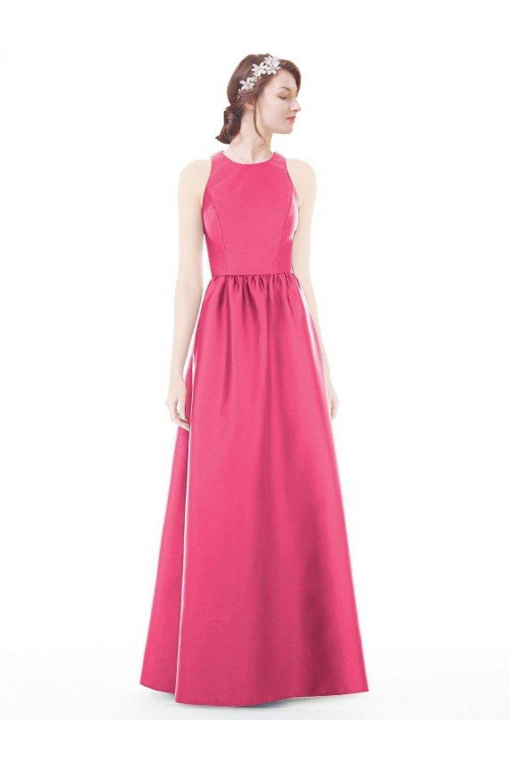 Cheap Jewel Neck Keyhole Back Sleek Long Satin Bridesmaid Dress Sydney