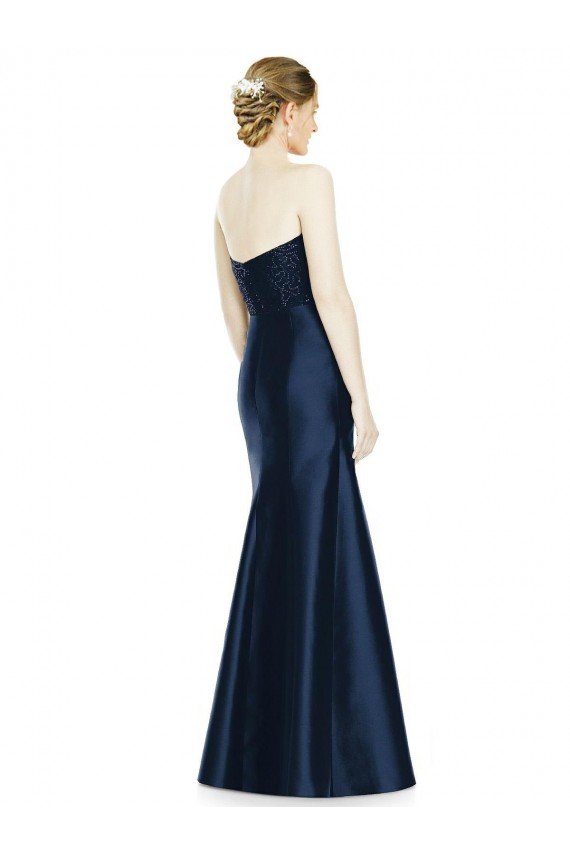Cheap Full Length Strapless Satin Bridesmaid Dress with Lace Sweetheart Neckline Sydney