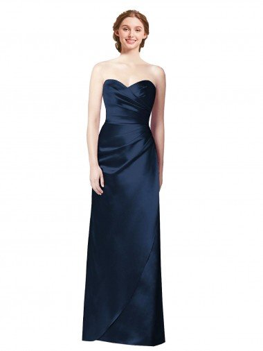 Cheap Faux Wrap A-Line Long Satin Bridesmaid Dress with Draped Bodice Sydney