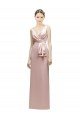 Cheap Sleeveless V-Neck Long Satin Bridesmaid Dress with Draped Bodice and Tiered Bow Sydney