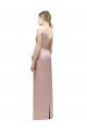 Cheap Sleeveless V-Neck Long Satin Bridesmaid Dress with Draped Bodice and Tiered Bow Sydney