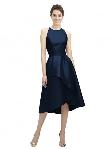 Cheap Halter Neck Short Tea Length Sleeveless Satin Bridesmaid Dress Sydney