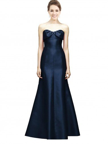 Cheap Long Strapless Satin Bridesmaid Dress with Pleated Cuff Neckline Sydney