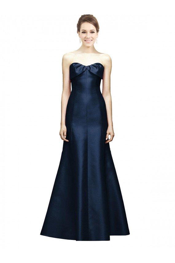 Cheap Long Strapless Satin Bridesmaid Dress with Pleated Cuff Neckline Sydney