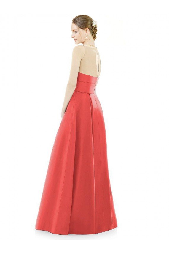 Cheap Sheer V-Neck Tulle Illusion Long Satin Bridesmaid Dress Sydney