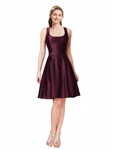 Cheap Classic Cocktail Knee Length Satin Bridesmaid Dress / Prom Dress with V Back and Bow Detail Sydney