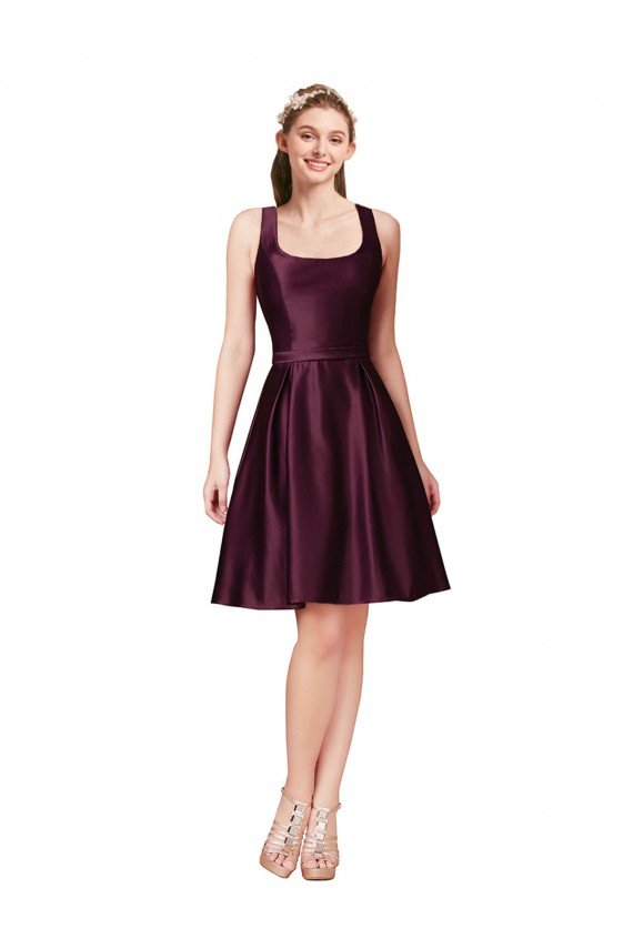 Cheap Classic Cocktail Knee Length Satin Bridesmaid Dress / Prom Dress with V Back and Bow Detail Sydney