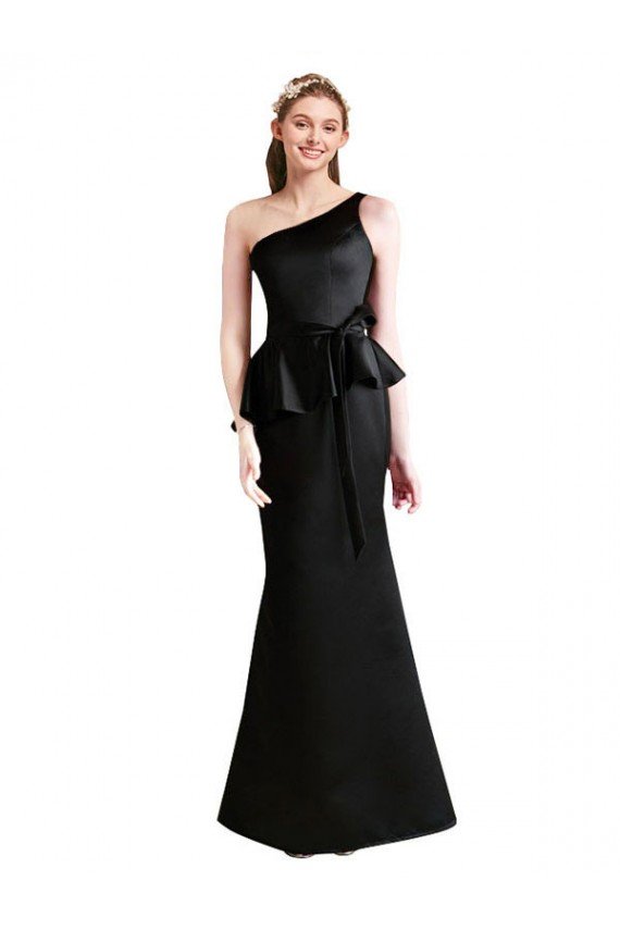 Cheap Long One Shoulder Satin Bridesmaid Dress with Bow Ties Sydney