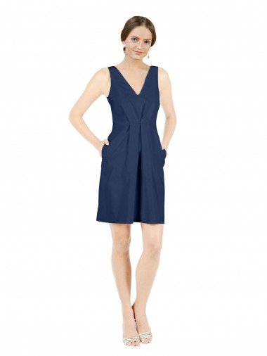 Cheap Deep V-Neck Short Knee Length Satin Cocktail Bridesmaid Dress with Slimming Pleats Sydney