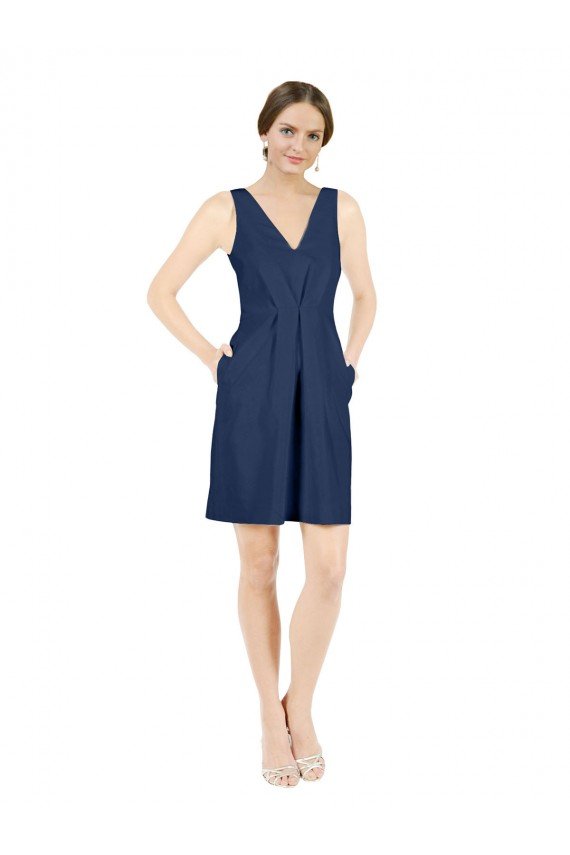 Cheap Deep V-Neck Short Knee Length Satin Cocktail Bridesmaid Dress with Slimming Pleats Sydney