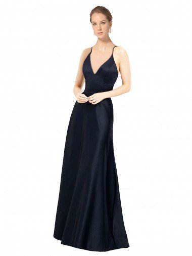 Cheap Sexy Satin Bridesmaids Dress with Deep V-Neckline and Strappy Back Sydney