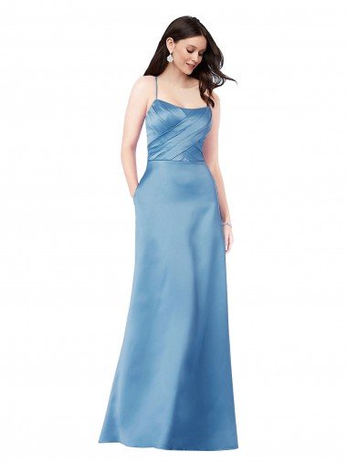 Cheap Crossing Strap Back Pleated Bodice Long Formal Satin Bridesmaid Dress / Prom Dress Sydney