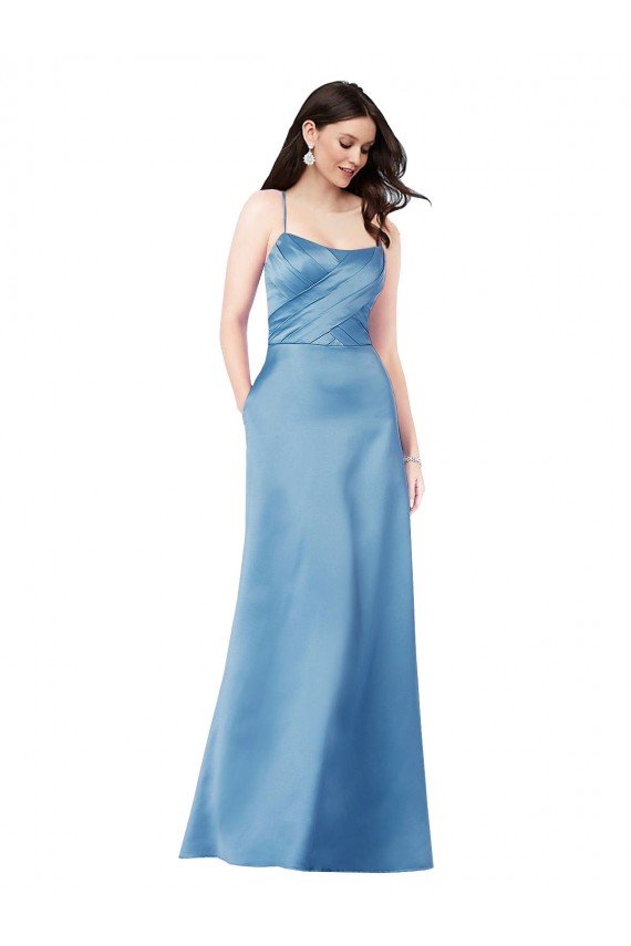Cheap Crossing Strap Back Pleated Bodice Long Formal Satin Bridesmaid Dress / Prom Dress Sydney