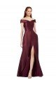 Cheap Long Off the Shoulder Formal Satin Bridesmaid Dress / Prom Dress with Thigh-high Slit Sydney