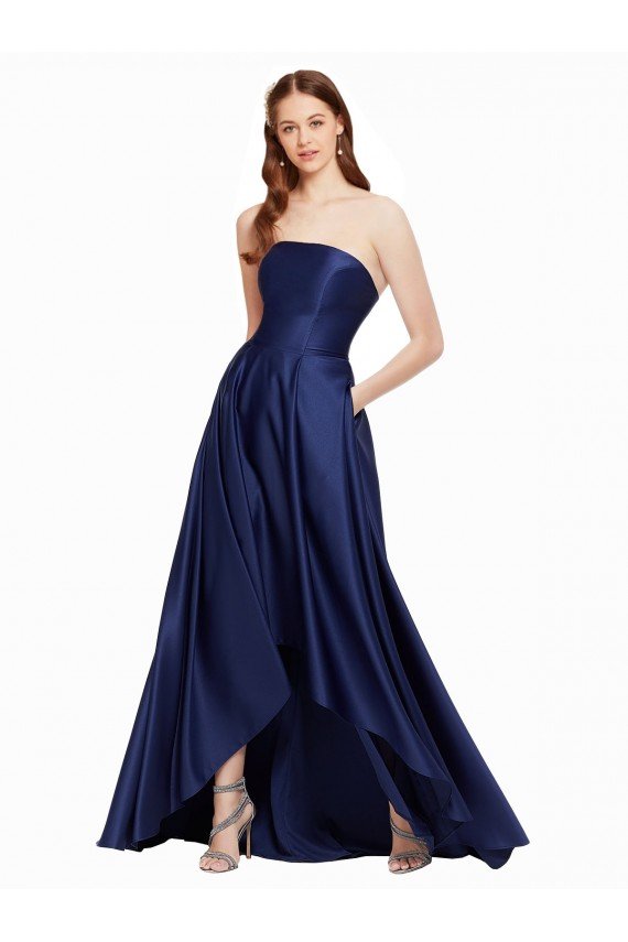 Cheap High Low Strapless Formal Satin Bridesmaid Dress / Prom Dress with Pockets Sydney