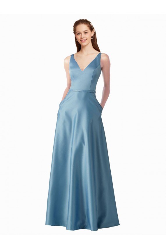 Cheap Classic Satin V-Neck A-Line Bridesmaids Dress with Pockets Sydney