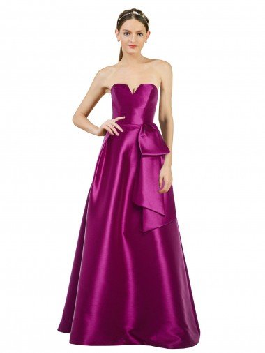 Cheap Sleeveless V-Neck Long Satin Bridesmaid Dress / Prom Dress with Bow Waist Sydney