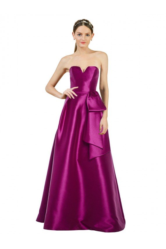 Cheap Sleeveless V-Neck Long Satin Bridesmaid Dress / Prom Dress with Bow Waist Sydney