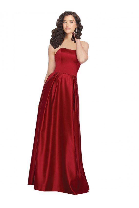 Cheap Strapless Satin Bridesmaids Dress with Beaded Pocket and Soft Pleating Sydney