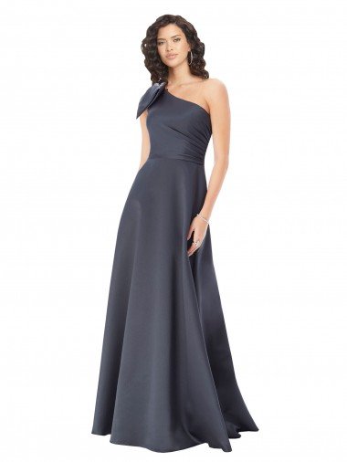 Cheap Rouched One Shoulder Floor Length Formal Satin Bridesmaid Dress / Prom Dress with Bow Sydney