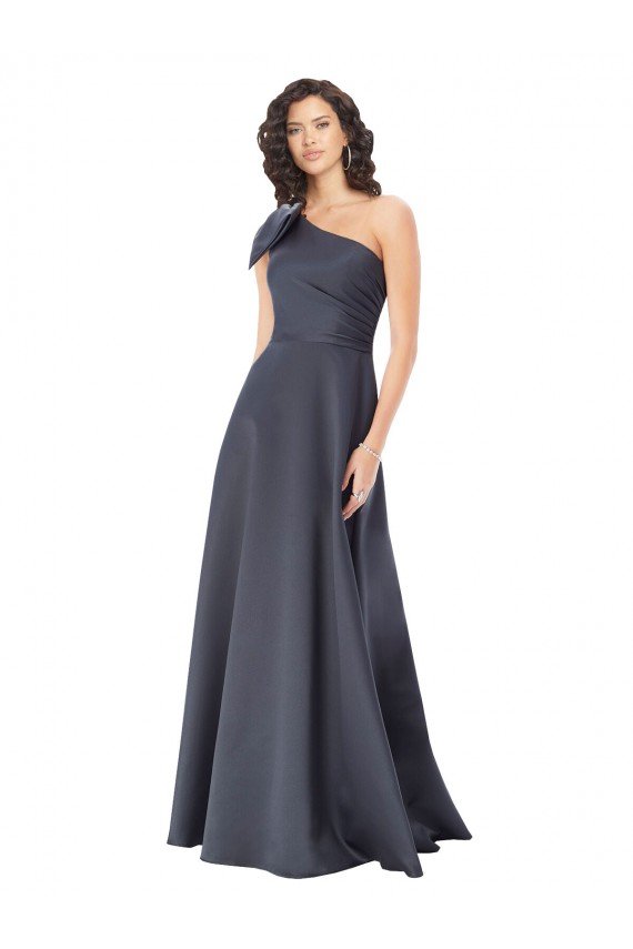 Cheap Rouched One Shoulder Floor Length Formal Satin Bridesmaid Dress / Prom Dress with Bow Sydney