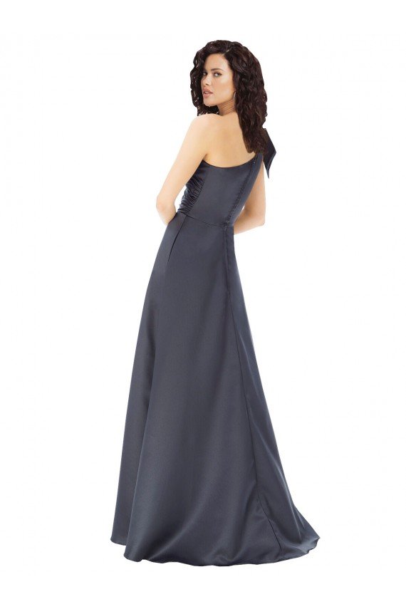 Cheap Rouched One Shoulder Floor Length Formal Satin Bridesmaid Dress / Prom Dress with Bow Sydney