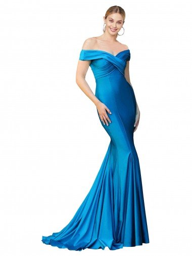 Cheap Off the Shoulder Long Chapel Train Formal Satin Bridesmaid Dress / Prom Dress Sydney