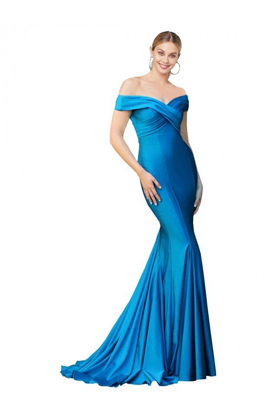Cheap Off the Shoulder Long Chapel Train Formal Satin Bridesmaid Dress / Prom Dress Sydney