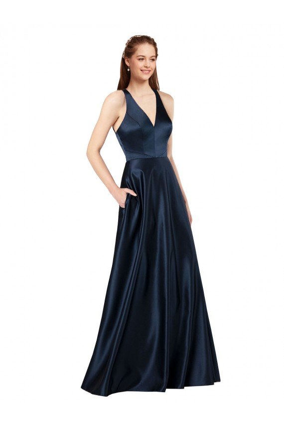 Cheap Long Formal Satin Bridesmaid Gown with Halter Neckline Sydney