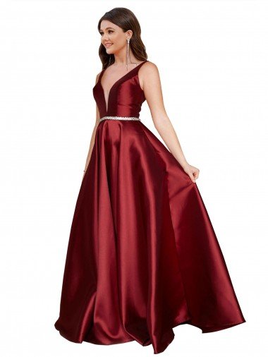 Cheap Sleeveless Deep V-Neck A-Line Formal Satin Bridesmaid Dress / Prom Dress with Pockets Sydney