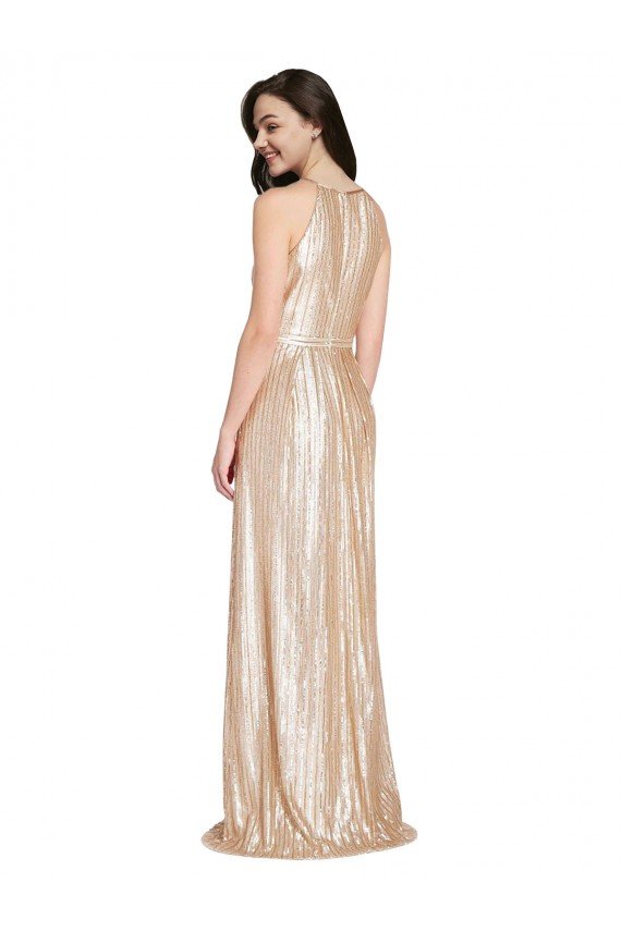Cheap Floor Length Halter Neck Sparkling Formal Sequin Bridesmaid Dress / Prom Dress with Pleats Sydney