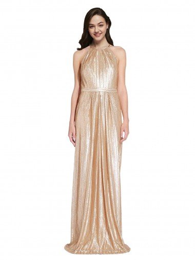 Cheap Floor Length Halter Neck Sparkling Formal Sequin Bridesmaid Dress / Prom Dress with Pleats Sydney