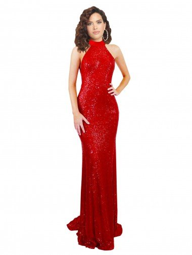 Cheap Halter High Neck Mermaid Open Back Formal Sequin Bridesmaid Dress / Prom Dress Sydney