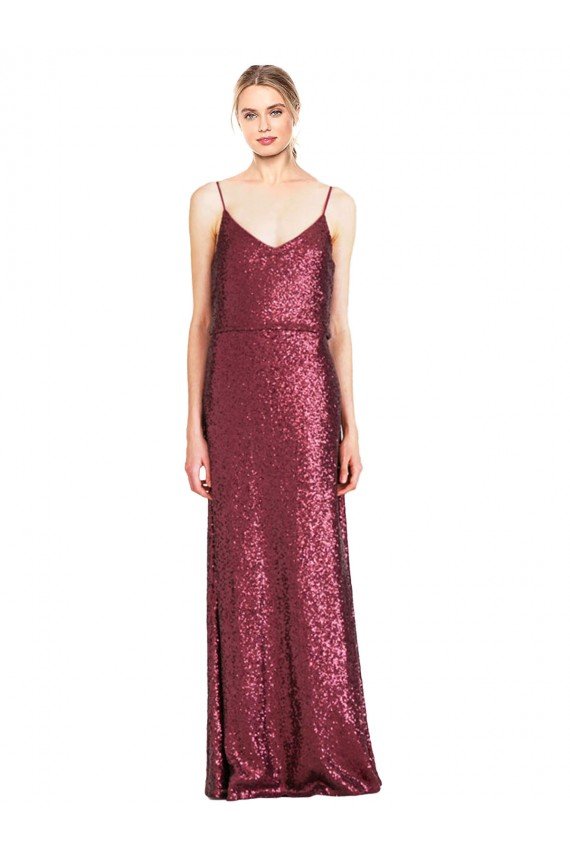 Cheap High Neck Halter Long Slim Formal Sequin Bridesmaid Dress / Prom Dress with V-Neck and Blouson Bodice Sydney