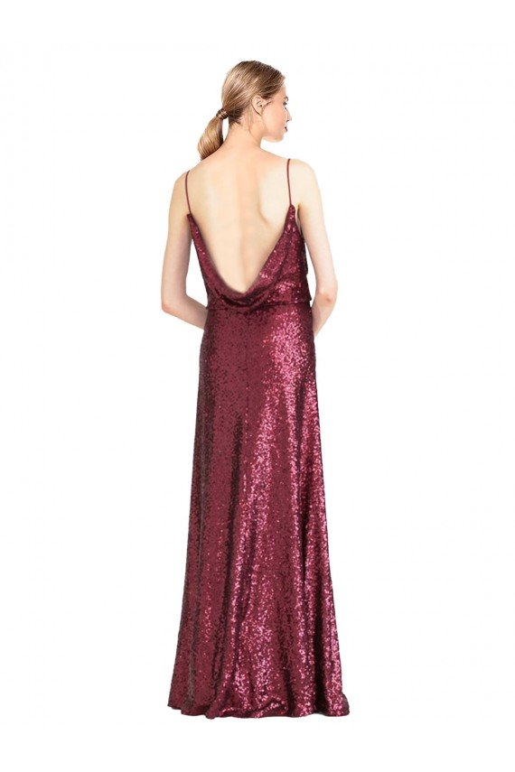 Cheap High Neck Halter Long Slim Formal Sequin Bridesmaid Dress / Prom Dress with V-Neck and Blouson Bodice Sydney
