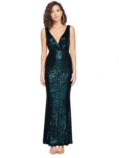 Cheap V-Neck Full Length Formal Sequin Bridesmaid Dress / Prom Dress with Draped Back Sydney
