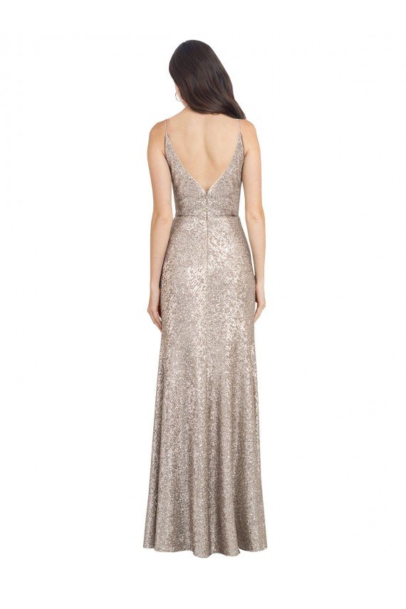 Cheap V-Neck Fully Sequin Formal Bridesmaid Dress / Prom Dress with V-Back and Front Slit Sydney