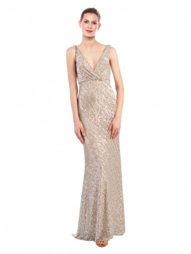 Cheap Faux Surplice V-Neck Slim Formal Sparkling Sequin Bridesmaid Dress / Prom Dress Sydney