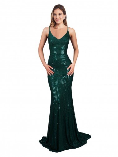 Cheap Fishtail Shaped V-Neck Open Back Long Formal Sequin Bridesmaid Dress / Prom Dress Sydney