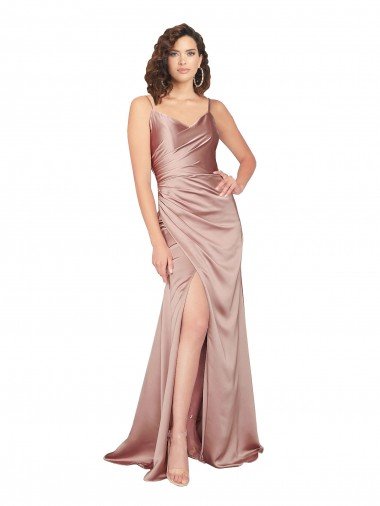 Cheap Floor Length Formal Silky Satin Bridesmaid Dress / Prom Dress with Front Skirt Slit Sydney