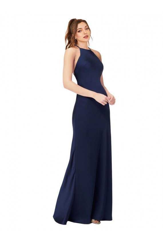 Cheap High Neck Satin Bridesmaid Dress / Prom Dress with Strappy Back Sydney