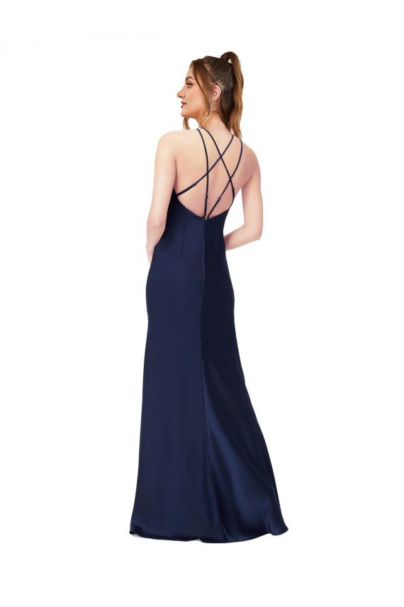 Cheap High Neck Satin Bridesmaid Dress / Prom Dress with Strappy Back Sydney