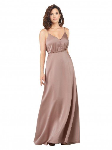 Cheap Subtle V-Neckline Formal Silky Satin Bridesmaid Dress with Front Button Detail Sydney