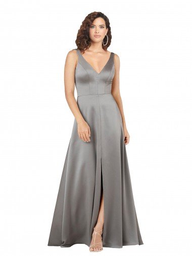 Cheap Plunging V-Neckline Long A-Line Formal Silky Satin Bridesmaid Dress / Prom Dress Sydney