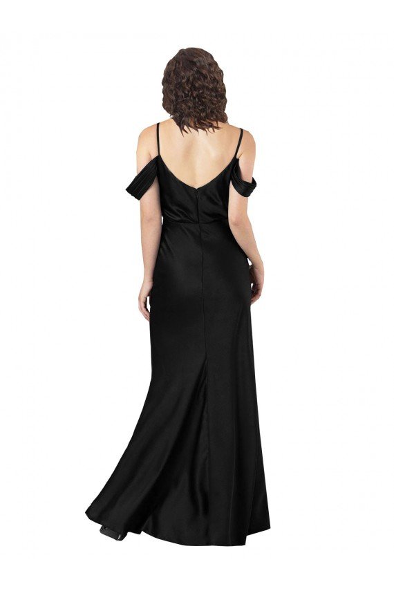 Cheap Off the Shoulder Sleeves Formal Silky Satin Bridesmaid Dress / Prom Dress with Skirt Slit Sydney