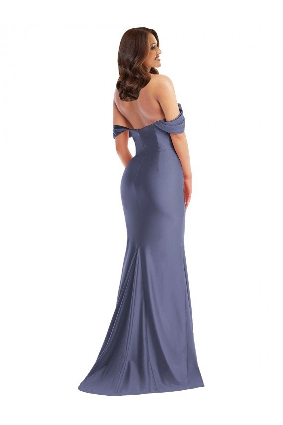 Cheap Off the Shoulder Corset Formal Silky Satin Mermaid Bridesmaid Dress / Prom Dress with Side Slit Sydney