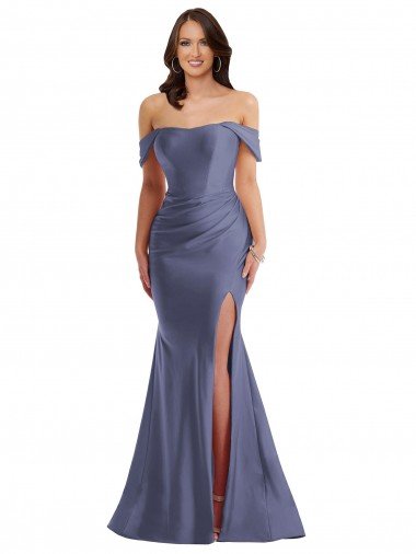 Cheap Off the Shoulder Corset Formal Silky Satin Mermaid Bridesmaid Dress / Prom Dress with Side Slit Sydney