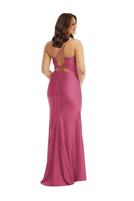 Cheap Cowl-Neck Open Tie-Back Formal Silky Satin Mermaid Bridesmaid Dress / Prom Dress with Frong Slit Sydney