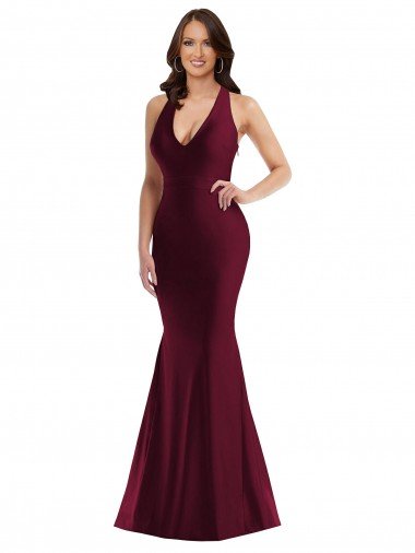 Cheap Plunge Neckline Cutout Low Back Formal Silky Satin Mermaid Bridesmaid Dress / Prom Dress Sydney