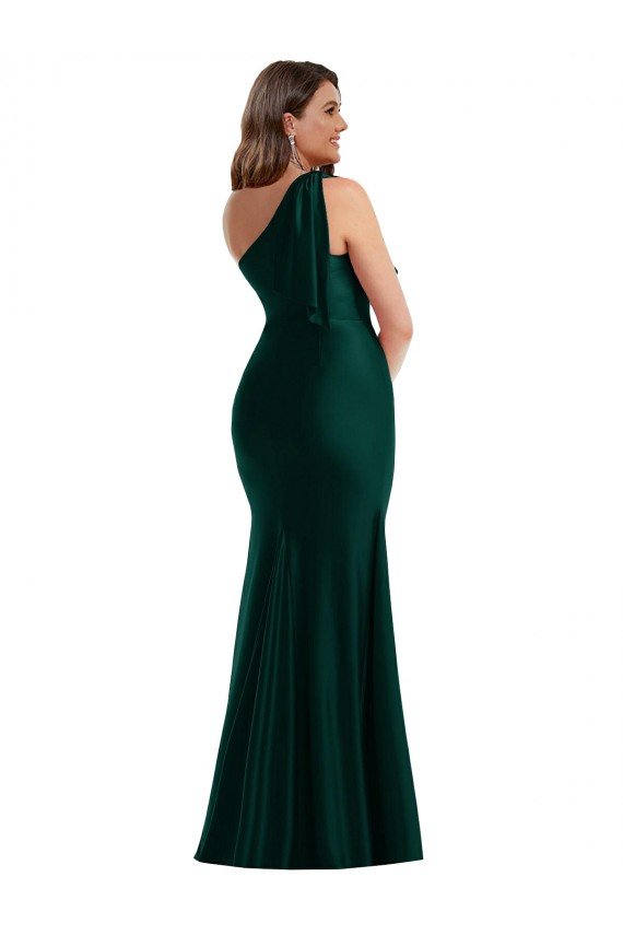 Cheap Cascading Bow One Shoulder Formal Silky Satin Mermaid Bridesmaid Dress / Prom Dress with Front Slit Sydney